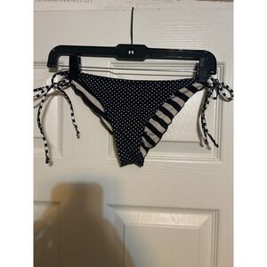 Volcom Womens Bikini Bottoms Large Black White Polka Dot Striped Side Tie Swim